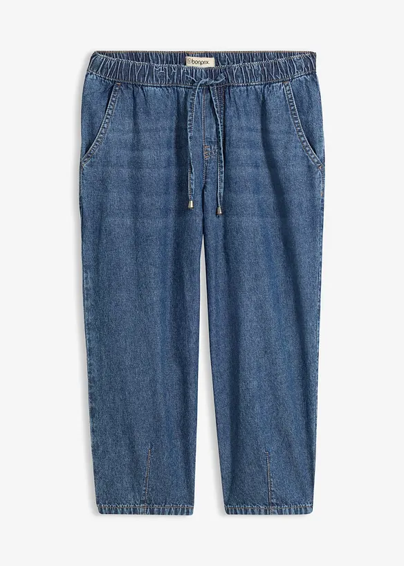 Barrel-Jeans Mid Waist, cropped in blau von vorne - bonprix Barrel-Jeans Mid Waist, cropped in blau von vorne - bonprix