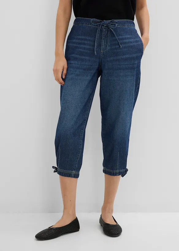Barrel-Jeans Mid Waist, cropped in blau von vorne - bonprix