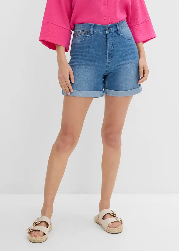 Leichte Jeans-Shorts Mid Waist in blau von vorne - bonprix