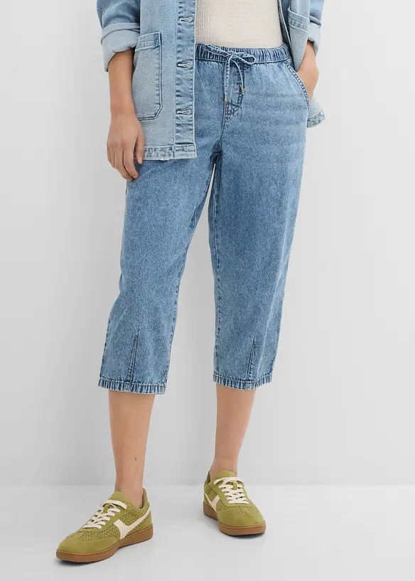 Barrel-Jeans Mid Waist, cropped in blau von vorne - bonprix Barrel-Jeans Mid Waist, cropped in blau von vorne - bonprix
