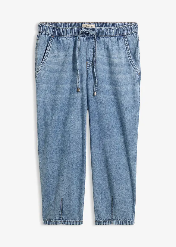 Barrel-Jeans Mid Waist, cropped in blau von vorne - bonprix Barrel-Jeans Mid Waist, cropped in blau von vorne - bonprix