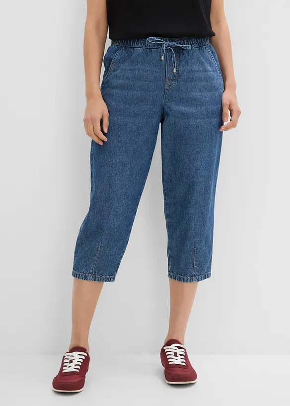 Barrel-Jeans Mid Waist, cropped in blau von vorne - bonprix Barrel-Jeans Mid Waist, cropped in blau von vorne - bonprix