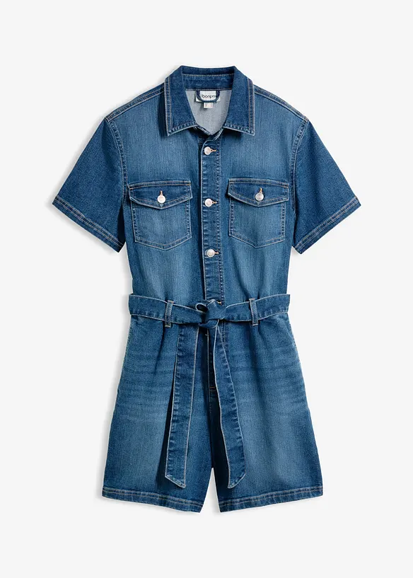 Jeans-Overall Kurzarm in blau von vorne - bonprix