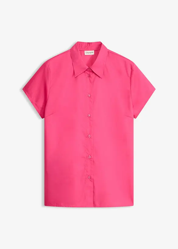 Kurzarmbluse aus Popeline in pink von vorne - bonprix