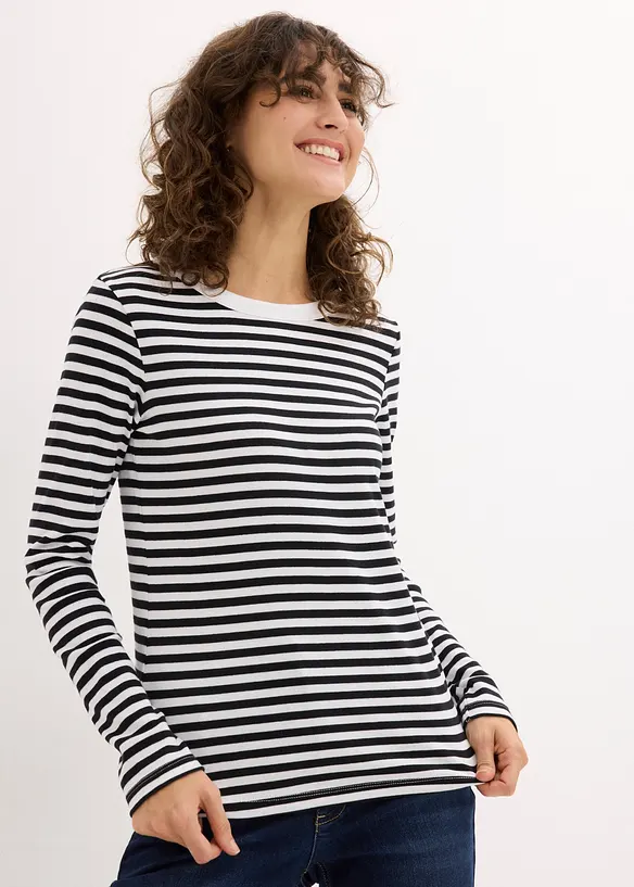 Langarmshirt aus reiner Bio-Baumwolle in schwarz von vorne (im Anschnitt) - bonprix