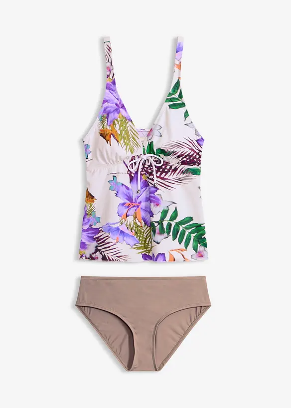 Tankini (2-tlg.Set) mit V-Ausschnitt in weiß von vorne - bonprix