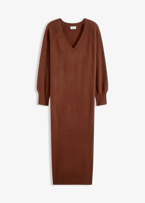 Oversized Strickkleid in Midilänge in braun von vorne - bonprix