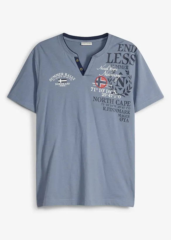 Henleyshirt, Kurzarm aus reiner Bio-Baumwolle in blau von vorne - bonprix