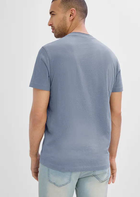 Henleyshirt, Kurzarm aus reiner Bio-Baumwolle in blau von hinten (im Anschnitt) - bonprix