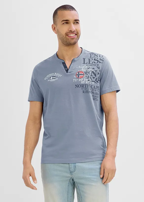 Henleyshirt, Kurzarm aus reiner Bio-Baumwolle in blau von vorne (im Anschnitt) - bonprix