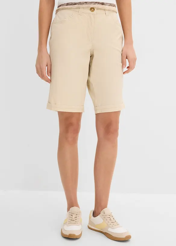 Papertouch-Bermuda aus Baumwoll-Mix in beige von vorne - bonprix