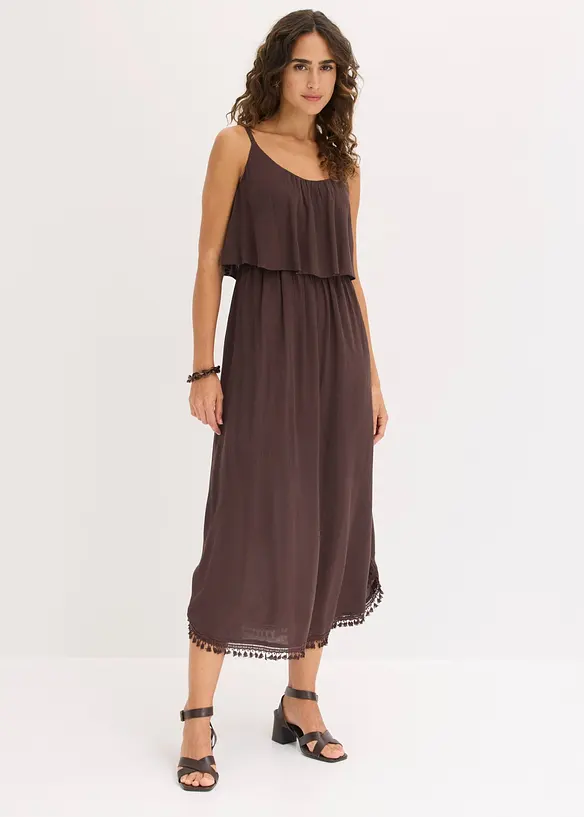 Maxikleid aus strukturierter Viskose in braun von vorne (Totalaufnahme) - bonprix Maxikleid aus strukturierter Viskose in braun von vorne (Totalaufnahme) - bonprix