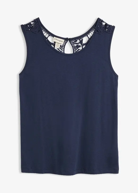 Top mit Spitze in blau von vorne - bonprix