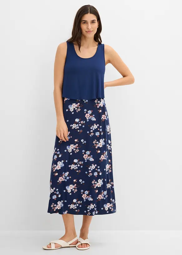 Shirt-Maxikleid aus feiner Viskose in blau von vorne (Totalaufnahme) - bonprix