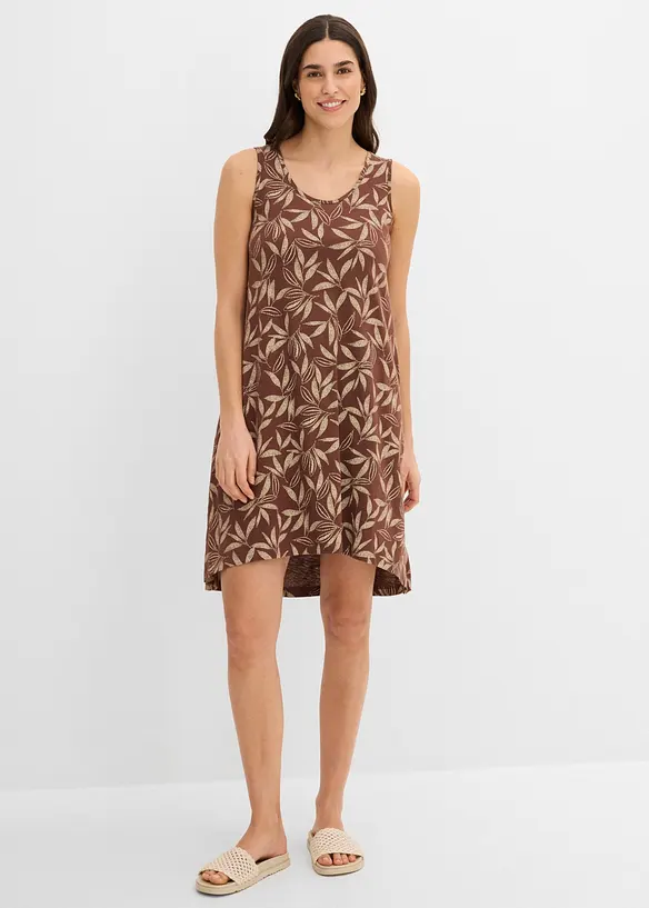 Hänger-Kleid aus Bio-Baumwolle in braun von vorne (Totalaufnahme) - bonprix