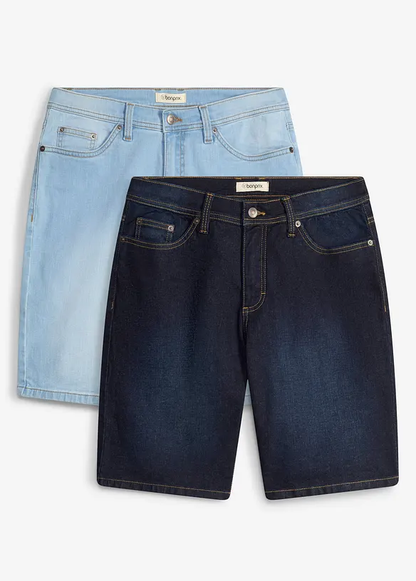 Stretch-Jeans-Bermuda in Regular-Fit (2er Pack) in blau von vorne - bonprix
