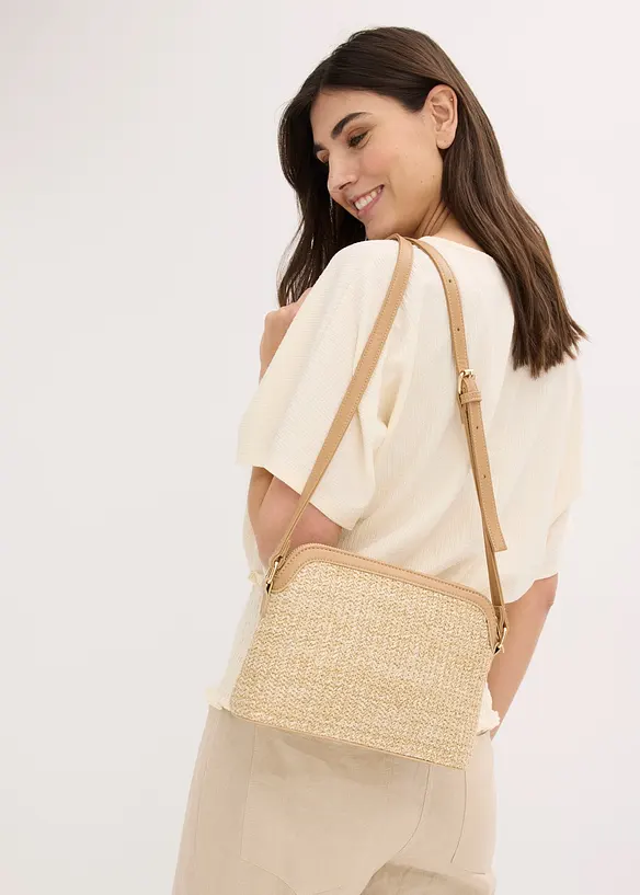 Umhängetasche in Strohoptik in beige im Look von vorne (Totalaufnahme) - bonprix