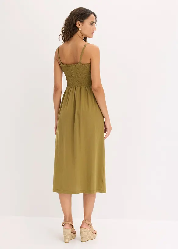 Jerseykleid aus reiner Bio-Baumwolle in grün von hinten (Totalaufnahme) - bonprix