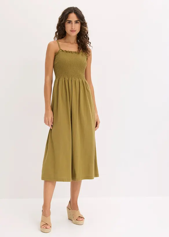 Jerseykleid aus reiner Bio-Baumwolle in grün von vorne (Totalaufnahme) - bonprix