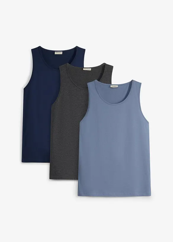 Tanktop in Regular Fit (3er Pack) in blau von vorne - bonprix