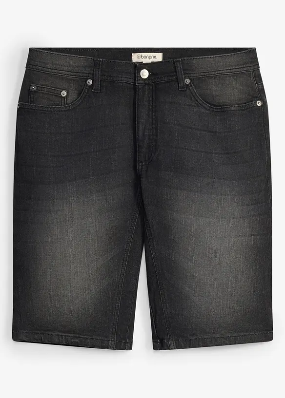 Stretch-Jeans-Bermuda mit verstärktem Schritt in Regular-Fit in schwarz von vorne - bonprix
