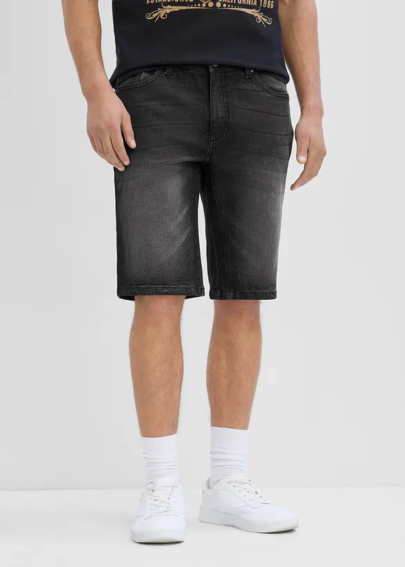 Stretch-Jeans-Bermuda mit verstärktem Schritt in Regular-Fit in schwarz von vorne - bonprix