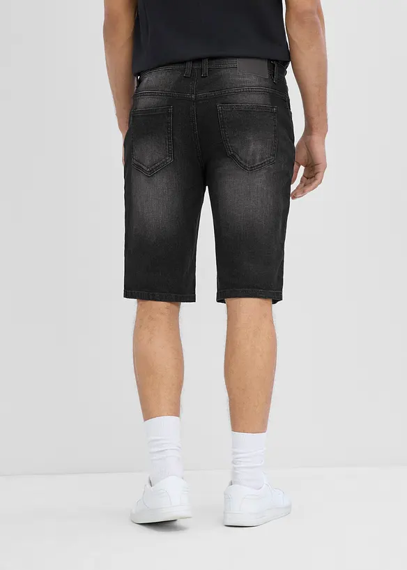 Stretch-Jeans-Bermuda mit verstärktem Schritt in Regular-Fit in schwarz von hinten - bonprix