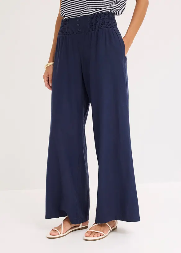 Marlenehose aus luftigem Leinen-Mix in blau von vorne - bonprix