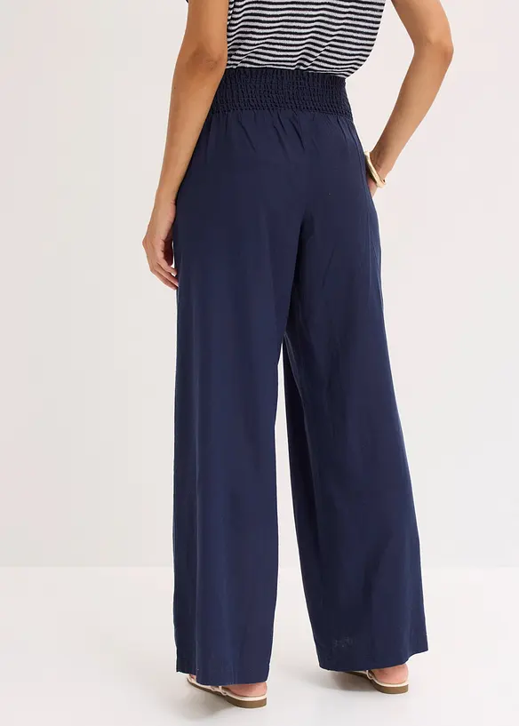 Marlenehose aus luftigem Leinen-Mix in blau von hinten - bonprix