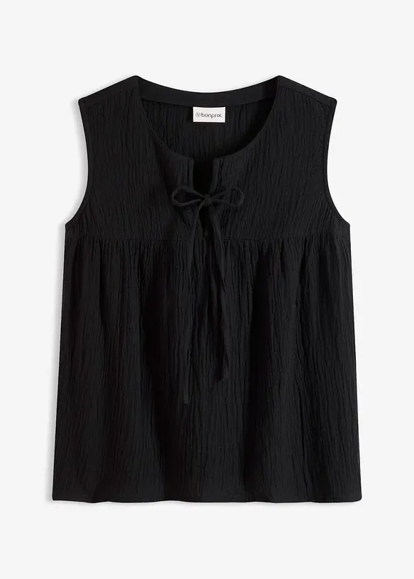 Musselin-Blusentop in schwarz von vorne - bonprix