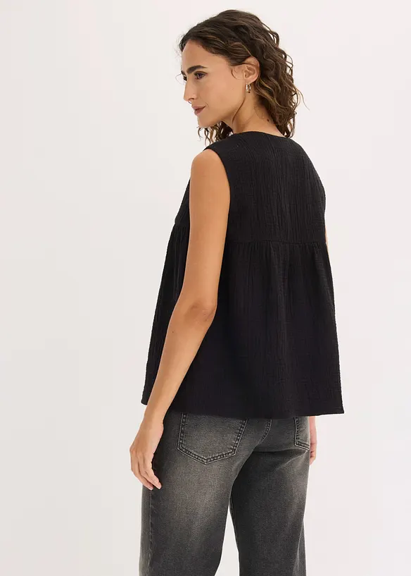 Musselin-Blusentop in schwarz von hinten (im Anschnitt) - bonprix