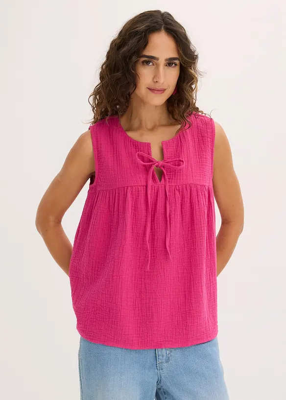 Musselin-Blusentop in pink von vorne (im Anschnitt) - bonprix