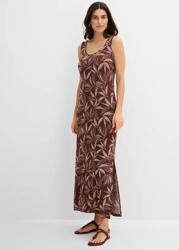 Jersey-Maxikleid aus elastischem Viskose-Mix in braun von vorne (Totalaufnahme) - bonprix