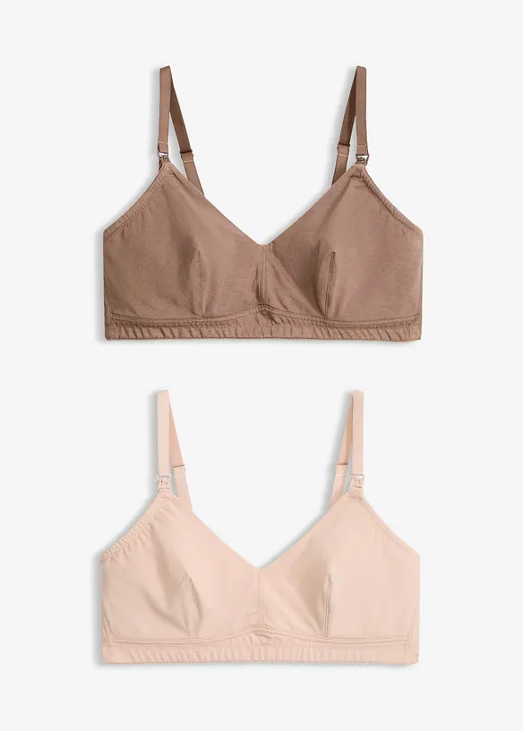 Still-BH ohne Bügel mit Bio-Baumwolle (2er Pack) in beige von vorne - bonprix