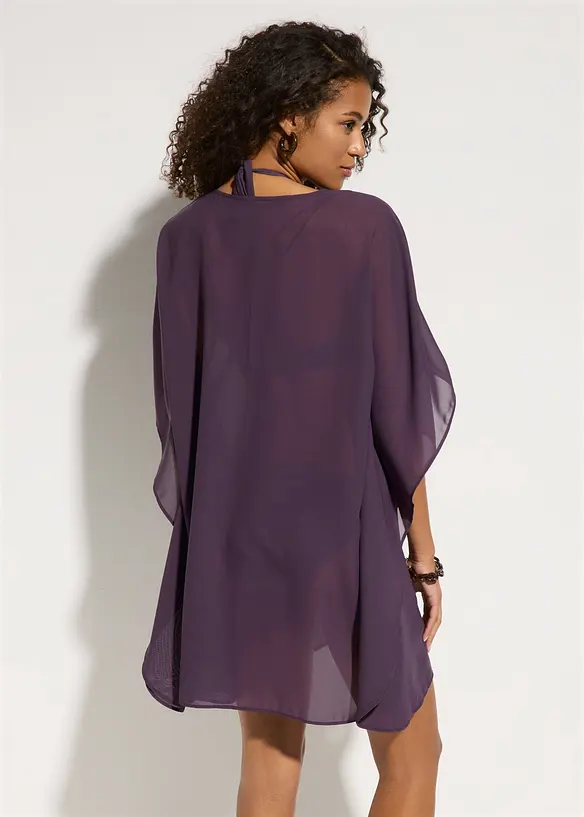Strandtunika aus leichtem Chiffon in lila von hinten (Totalaufnahme) - bonprix