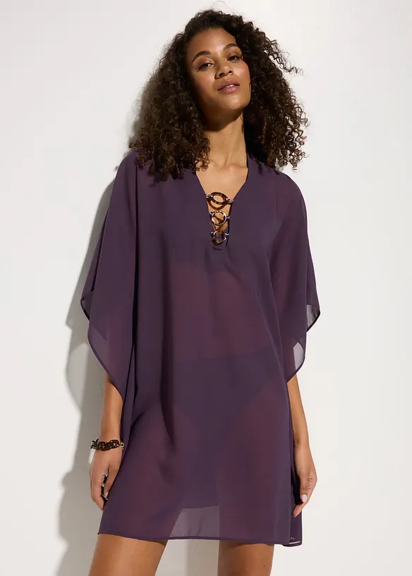 Strandtunika aus leichtem Chiffon in lila von vorne (Totalaufnahme) - bonprix