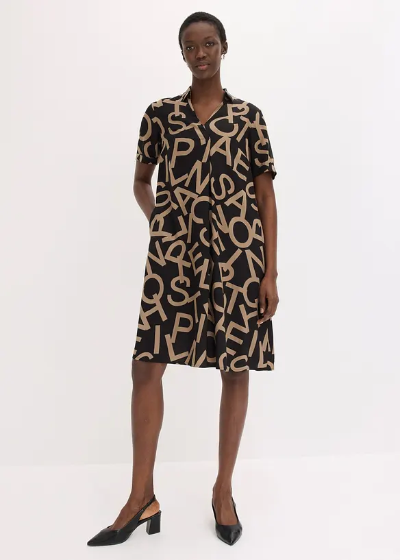 Kleid aus fließender Viskose in schwarz von vorne (Totalaufnahme) - bonprix