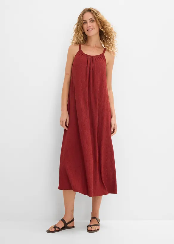 Trägerkleid aus leichtem Crêpe in rot von vorne (Totalaufnahme) - bonprix