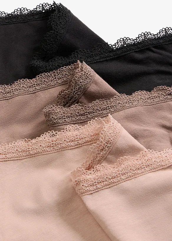 Umstandspanty mit Bio-Baumwolle und Spitze (3er Pack) in braun - bonprix