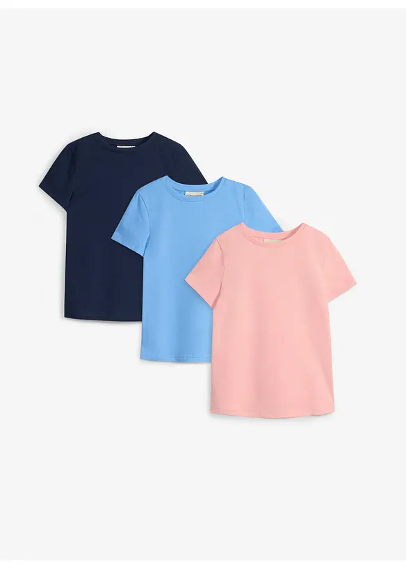 T-Shirt aus reiner Bio-Baumwolle (3er Pack) in rosa von vorne - bonprix