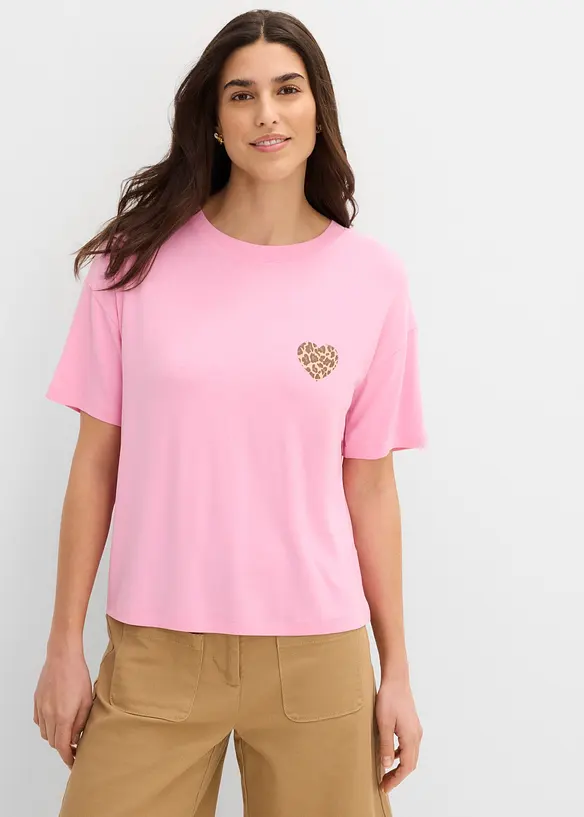 Verkürztes Shirt aus elastischem Viskose-Mix in rosa von vorne (im Anschnitt) - bonprix Verkürztes Shirt aus elastischem Viskose-Mix in rosa von vorne (im Anschnitt) - bonprix