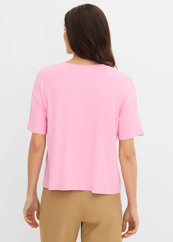 Verkürztes Shirt aus elastischem Viskose-Mix in rosa von hinten (im Anschnitt) - bonprix Verkürztes Shirt aus elastischem Viskose-Mix in rosa von hinten (im Anschnitt) - bonprix
