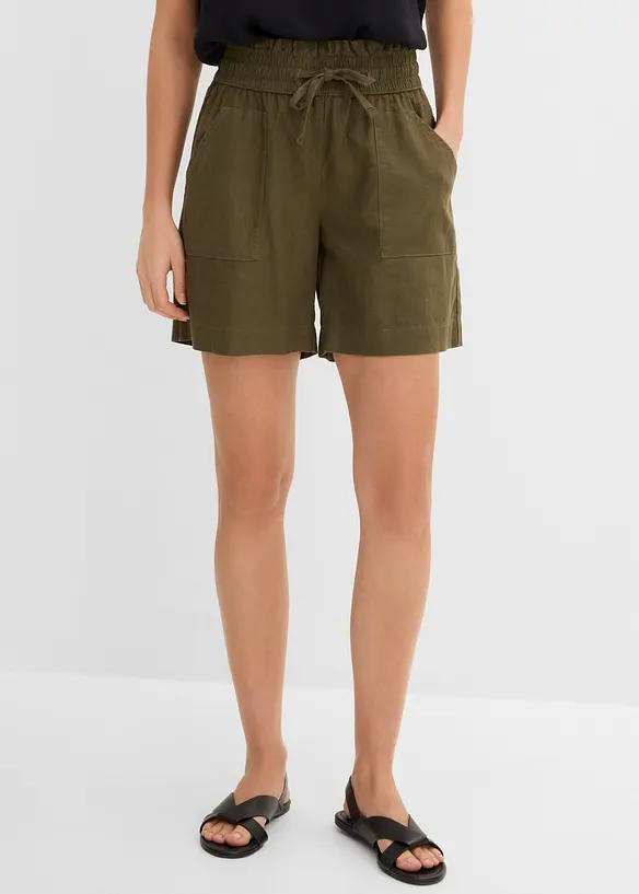 Shorts aus Leinen-Viskose-Mix in grün von vorne - bonprix