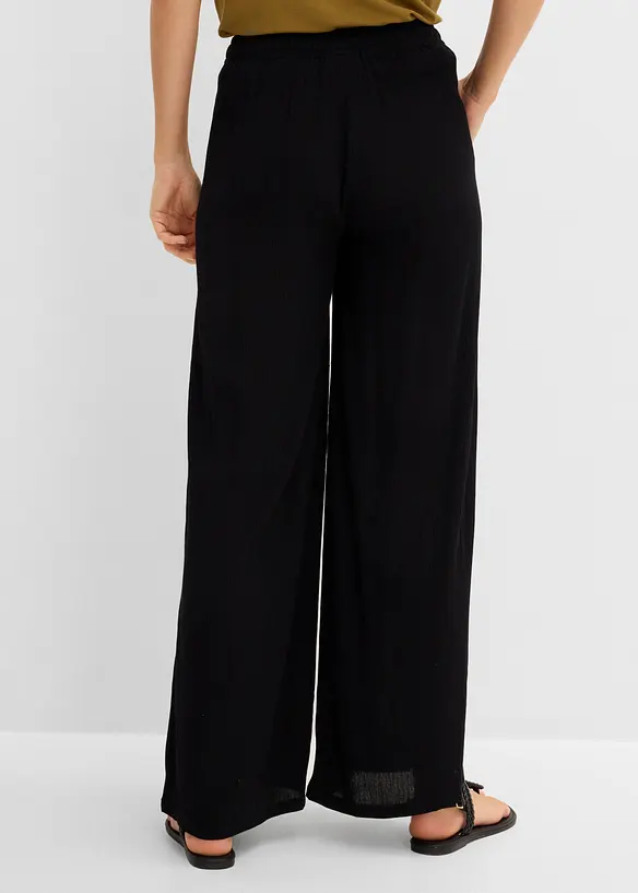 Weite Hose aus feiner Viskose in schwarz von hinten - bonprix