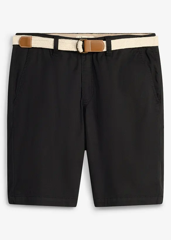 Stretch-Bermuda mit Gürtel in Regular Fit in schwarz von vorne - bonprix