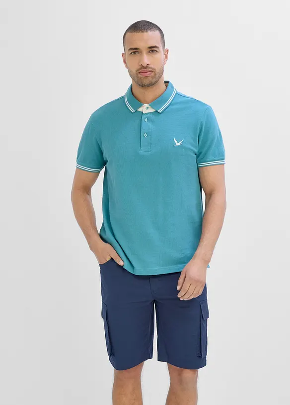 Piqué-Poloshirt aus reiner Baumwolle in petrol von vorne (im Anschnitt) - bonprix