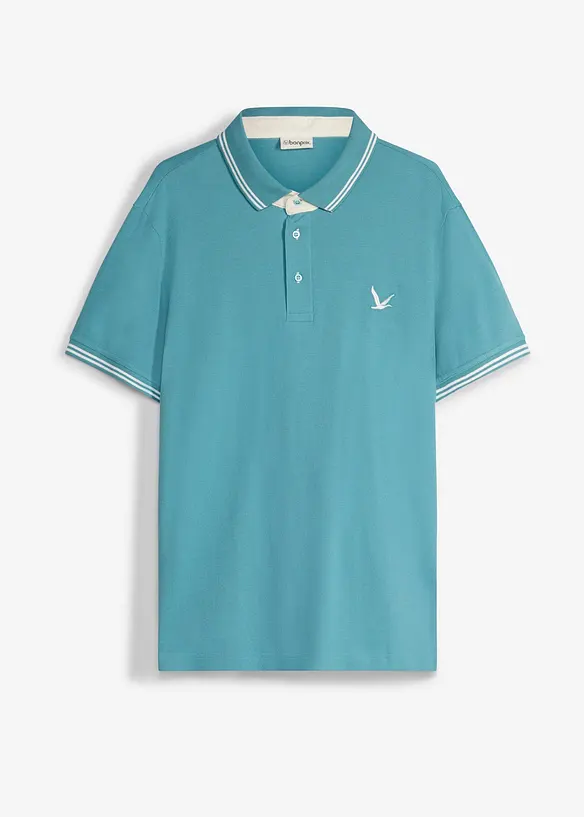 Piqué-Poloshirt aus reiner Baumwolle in petrol von vorne - bonprix
