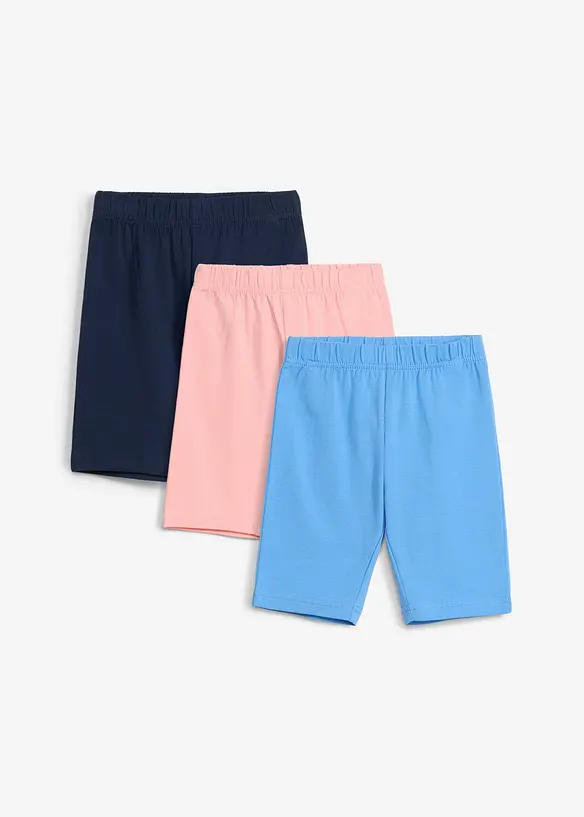 Radlerhose (3er Pack) aus elastischem Baumwoll-Mix in blau von vorne - bonprix