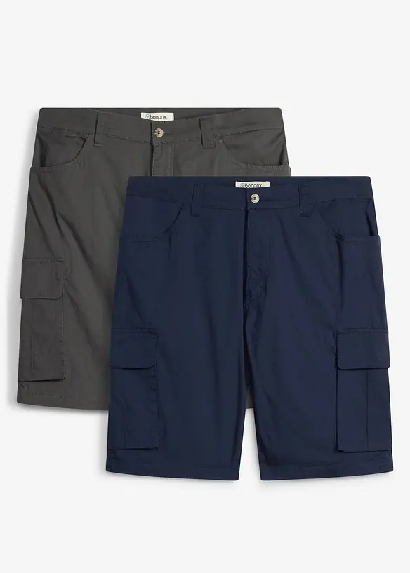 Cargo-Bermuda (2er Pack) in blau von vorne - bonprix