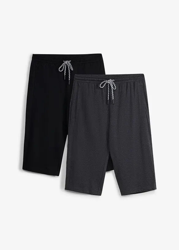 Jersey-Longshorts aus reiner Bio-Baumwolle (2er Pack) in schwarz von vorne - bonprix